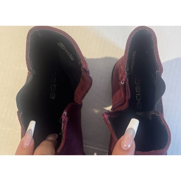 BeBe Women's Burgundy Bootie Ankle Boots Size 6.5 1/2 Zipper Faux Suede - Picture 8 of 10